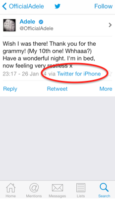 Adele is prone to tweeting from the official iPhone app